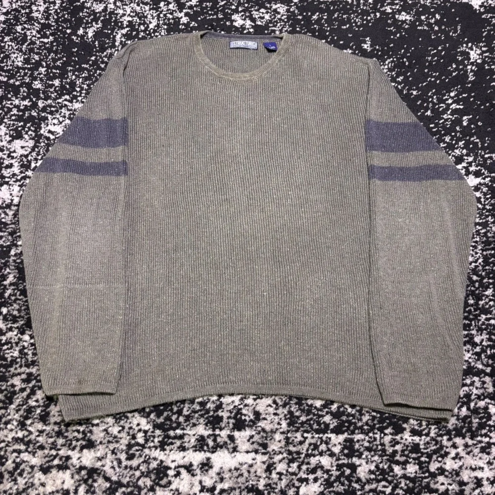 Vintage Structure Y2K Grunge Ribbed Knit Sweater Olive Green Striped Large